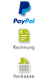 PayPal, Rechnungskauf, Vorkasse, Kreditkarte, Sofort Überweisung